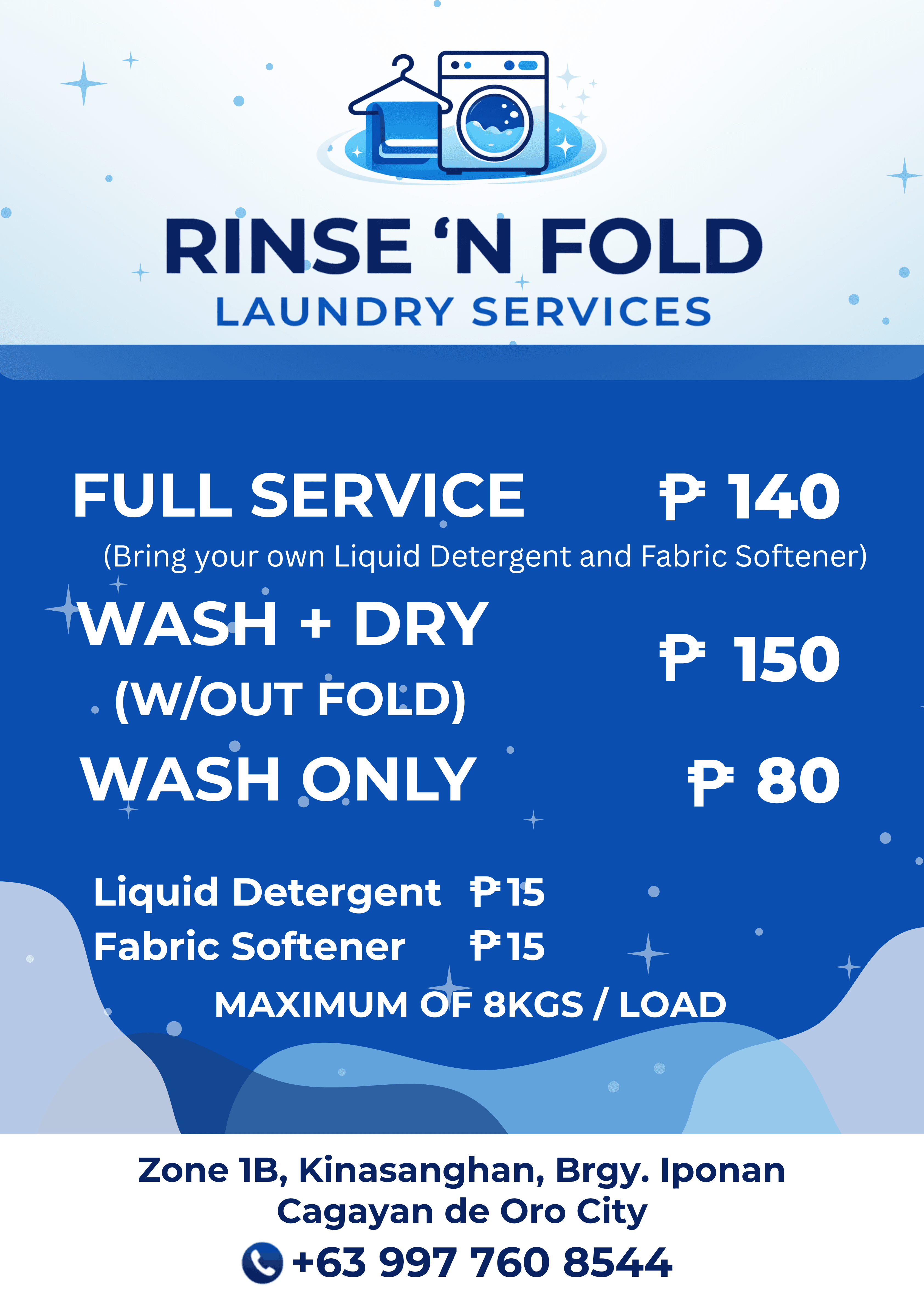Rinse 'N Fold service menu board
